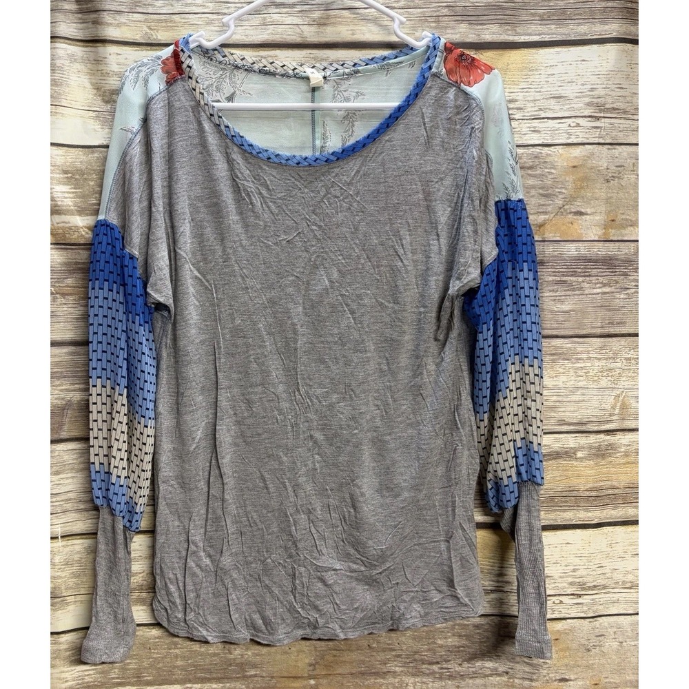 Anthropologie Tiny Women's Medium Tunic Long Poet Sleeve Chiffon Trim Boat Neck